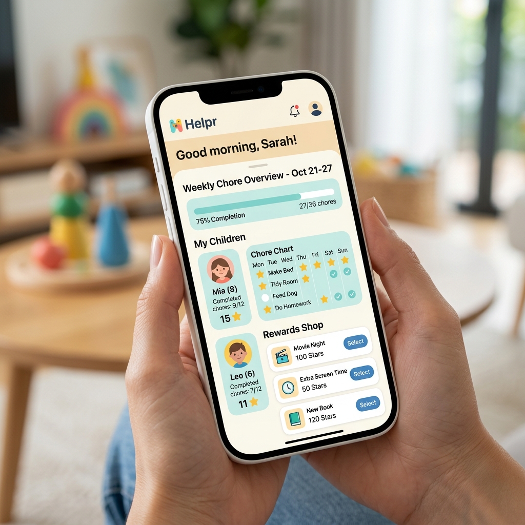 Helpr Parent dashboard screen mockup